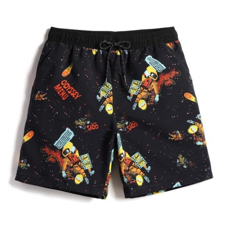 Short Preto Galaxia Estampado Masculino de Batedeira Estiloso Curto