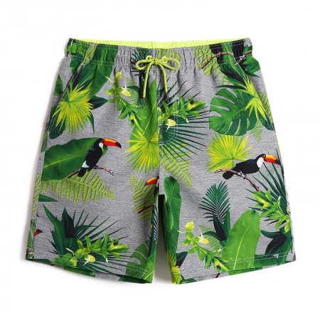 Short Brazilian Holiday Print with Banana Leaves and Coconut Palm Trees