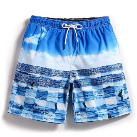 Short Sky and Sea Blue Print Casual Cheerful Male Striped