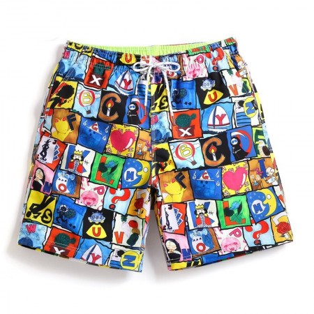 Short Xadrez Desenho em Quadrinhos Casual Estampado Estilo Jovem