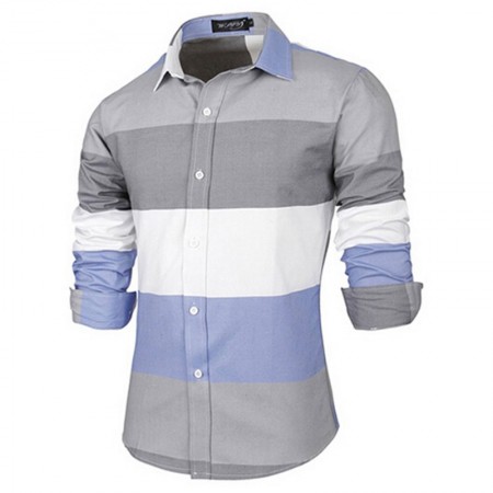 Camisa Casual Estilo Retalhos Listrada Masculina Manga Longa