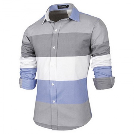 Casual Shirt Patchwork Style Striped Men's Long Sleeve
