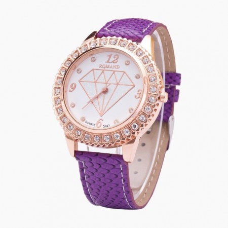 Relogio Fashion Feminino Delicado Diamante Colorido Roxo Lindo