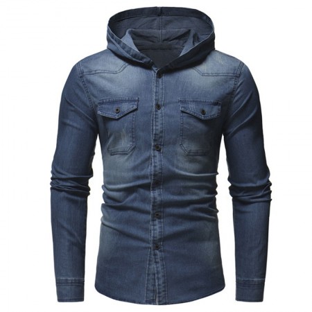 Jaqueta Jeans Masculino Estilo Moletom moda Inverno com Capuz