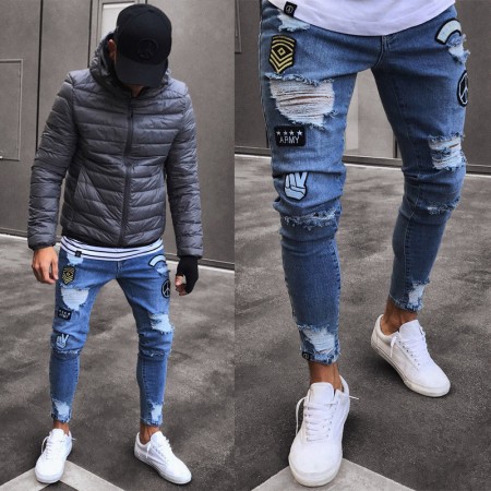 Calça SWAG Rasgada Masculina Etiquetas e Tag Custuradas Casual