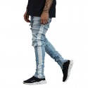 Calça Swag Masculina Jeans Coleção Estampa Listrad Joelho Rasgado