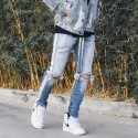 Calça Swag Masculina Jeans Coleção Estampa Listrad Joelho Rasgado