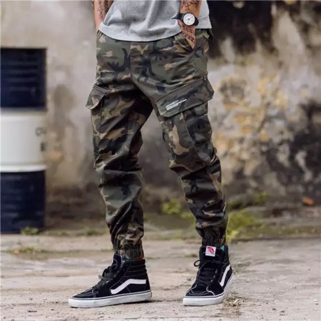 Men's Cropped Pants Military Print Elastic Camouflage