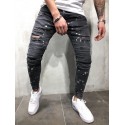 Calça Jeasn Cinza Masculina Rasgada Respigos Estilo Colada Skinny