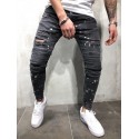 Men's Jeans Gray Torn Skinny Style Splash Jeans