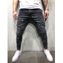 Men's Jeans Gray Torn Skinny Style Splash Jeans