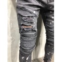 Calça Jeasn Cinza Masculina Rasgada Respigos Estilo Colada Skinny