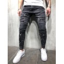 Calça Jeasn Cinza Masculina Rasgada Respigos Estilo Colada Skinny