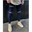 Calça Masculina Jeans Estilo Swag Nova Coleção Rasgada Ziper nas Perna