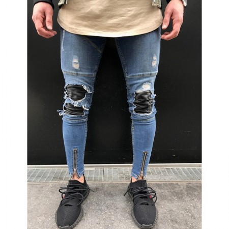 calça jeans com ziper na perna masculina