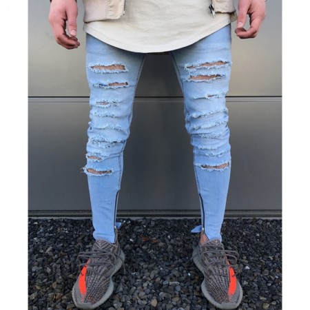 Calça Masculina Jeans Estilo Swag Nova Coleção Rasgada Ziper nas Perna