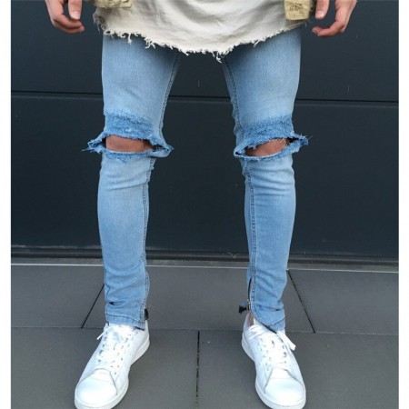 Calça Masculina Jeans Estilo Swag Nova Coleção Rasgada Ziper nas Perna