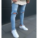 Calça Masculina Jeans Estilo Swag Nova Coleção Rasgada Ziper nas Perna