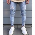 Calça Masculina Jeans Estilo Swag Nova Coleção Rasgada Ziper nas Perna