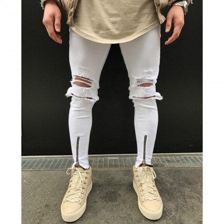 Calça Masculina Jeans Estilo Swag Nova Coleção Rasgada Ziper nas Perna