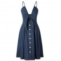 Women's Dresses V Neckline Style Ladies Long Midi Buttons