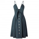 Women's Dresses V Neckline Style Ladies Long Midi Buttons