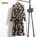Vestido Florido Feminino Manga Longa Estampado Listrado