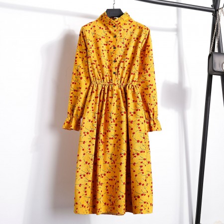 Vestido Florido Feminino Manga Longa Estampado Listrado