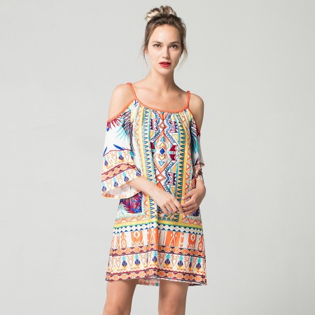 Women's Print Dress Short Sleeve Casual Style Beachwear