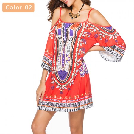 Women's Print Dress Short Sleeve Casual Style Beachwear