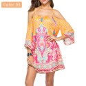 Vestido Feminino Estampado Manga Curta Estilo Casual Moda Praia