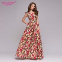 Women's Long Dress Floral Print Gorgeous Model Summer Fashion Roses