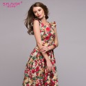 Women's Long Dress Floral Print Gorgeous Model Summer Fashion Roses