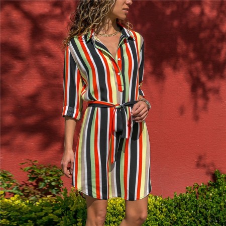 Striped Print Dress New Women's Collection With Bow