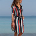 Striped Print Dress New Women's Collection With Bow