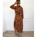 Women's Midi Dress Leopard Print Long Sleeve