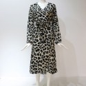 Vestido Midi Feminino Estampado Leopardo Manga Longa