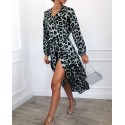 Women's Midi Dress Leopard Print Long Sleeve