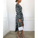 Women's Midi Dress Leopard Print Long Sleeve