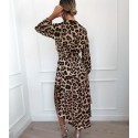 Vestido Midi Feminino Estampado Leopardo Manga Longa