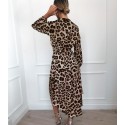Women's Midi Dress Leopard Print Long Sleeve