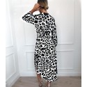 Vestido Midi Feminino Estampado Leopardo Manga Longa