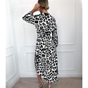 Women's Midi Dress Leopard Print Long Sleeve