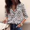 Camisa Feminina Casual Estampa Dálmatas Manga Longa em Algodão