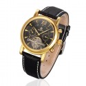 Watch Elegant Black Gold Luxury Men's Automatic Leather