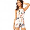 Women's jumpsuit white Floral sleeveless spring summer tank top