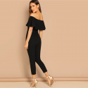 Stylish women's jumpsuit with Deconte V shoulder Ruffle fashion Social Black