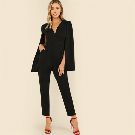 Women's elegant black luxury jumpsuit with meeting Blazer cover