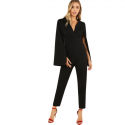 Macacão Feminino Preto Elegante Luxo com Capa de Blazer Reunião