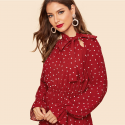 Women's bohemian medium long sleeve polka dot Dress